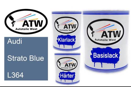 Audi, Strato Blue, L364: 1L Lackdose + 1L Klarlack + 500ml Härter - Set, von ATW Autoteile West.